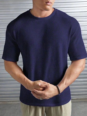 Navy Waffle Knit -DROP SHOULDER