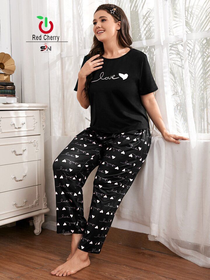 11.11 Sale Black Love Printed Night Suit