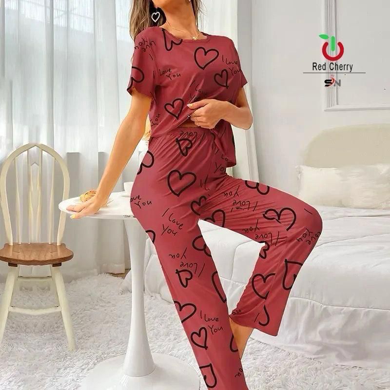11.11 Sale Dark Pink Love Printed Night Suit