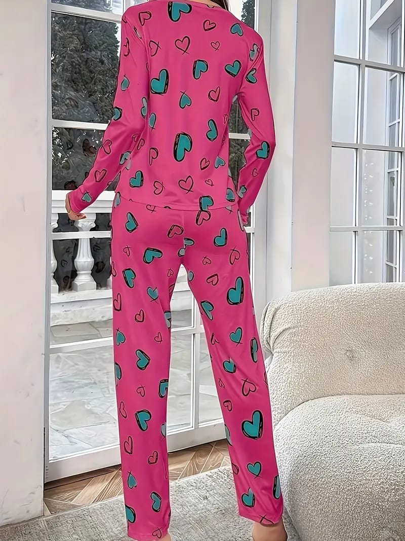 Heart Pattern Printed Night Suit