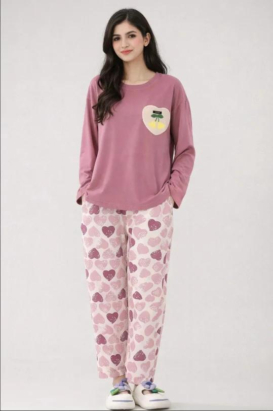 K k Mini Pink Heart Printed Night Suit