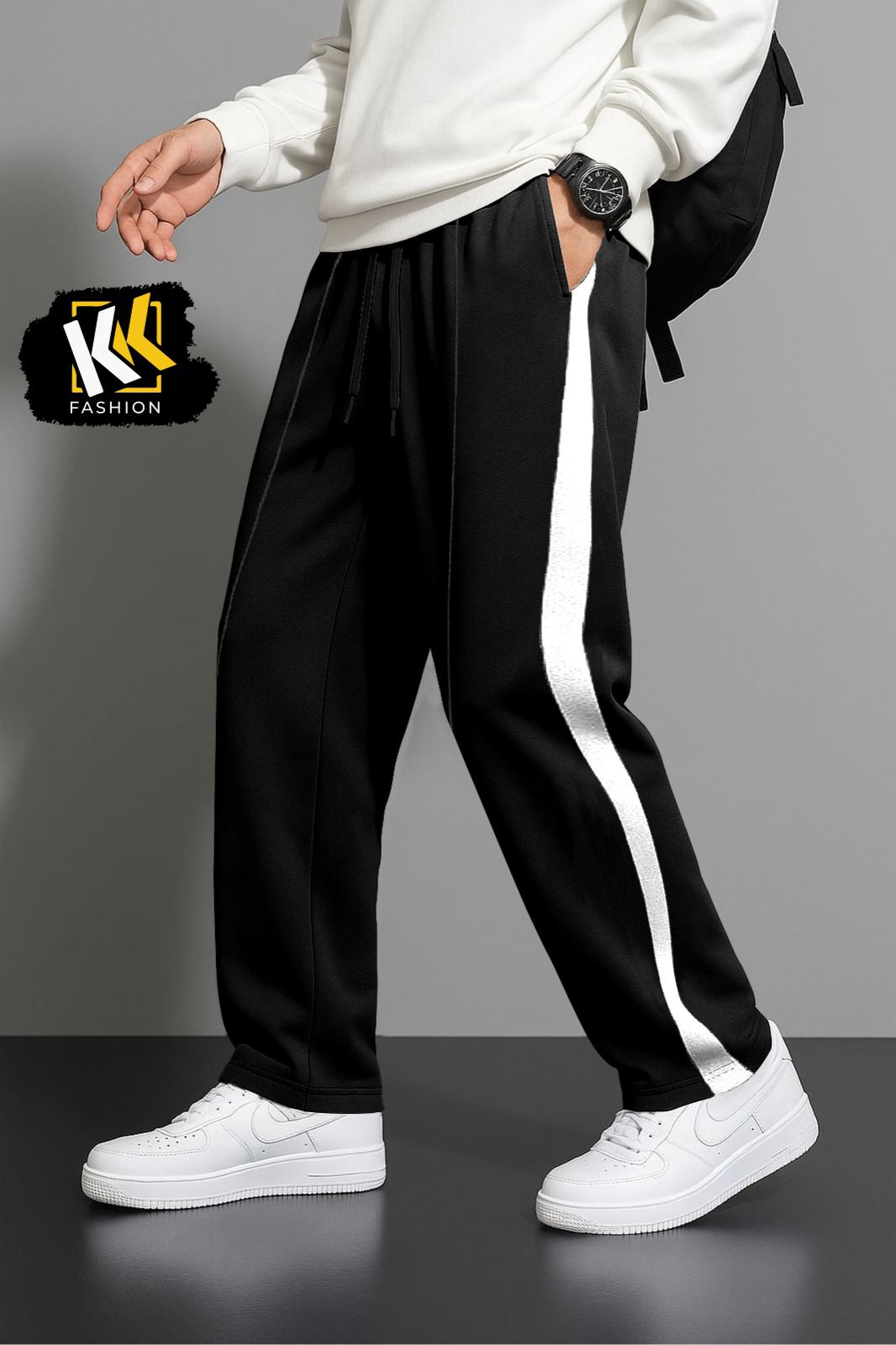 Black White Line Baggy Trouser