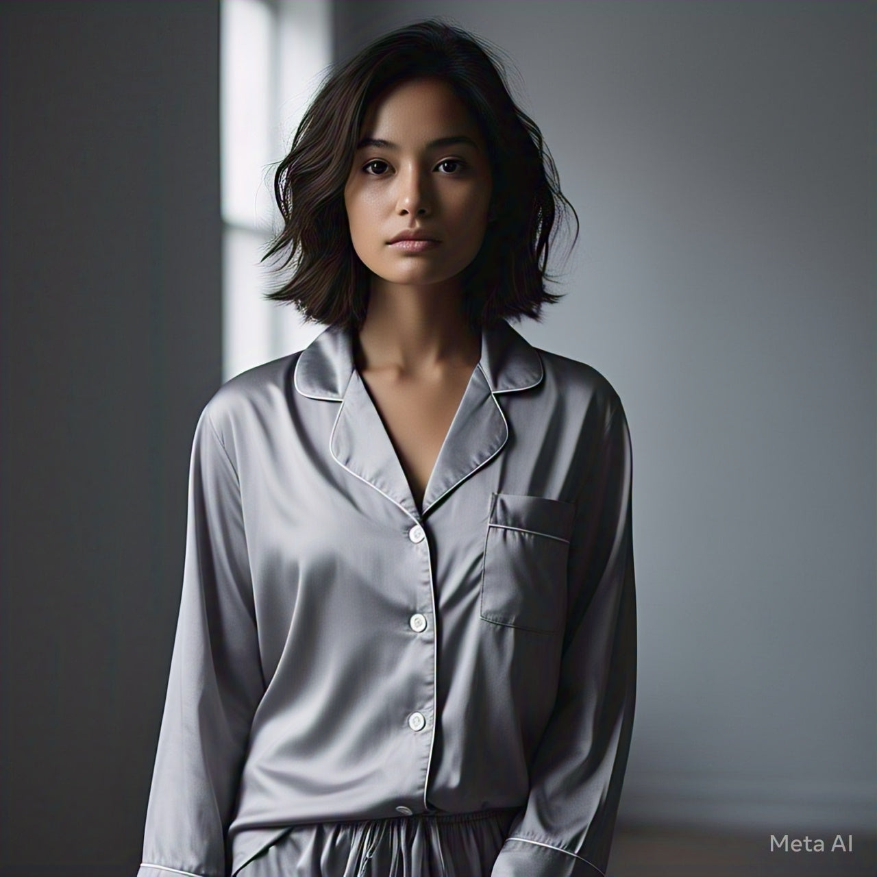 Silk Night Suit - Grey