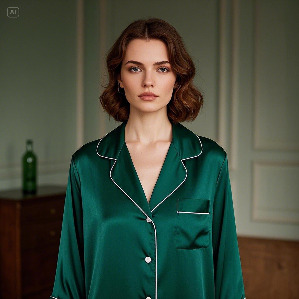 Silk Night Suit - Bottle Green night wear for women