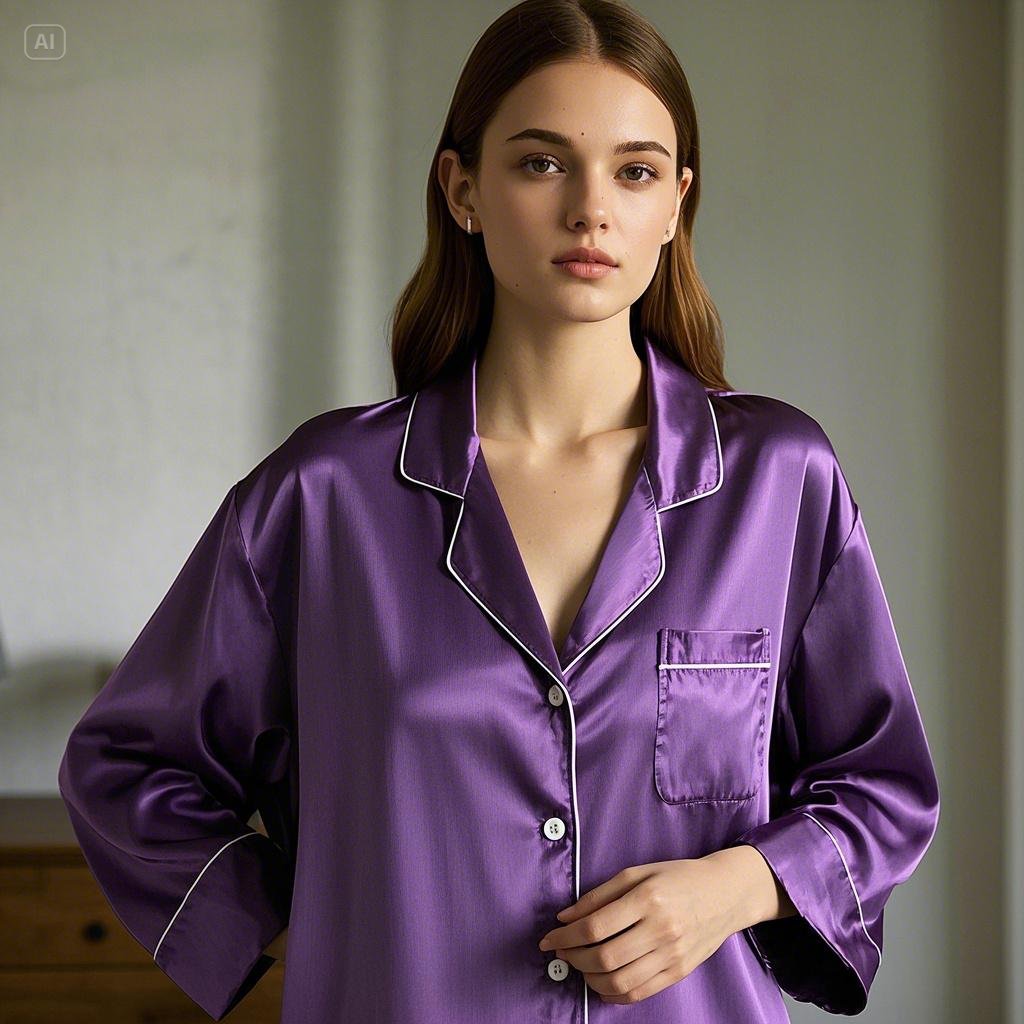 Silk Night Suit - Purple