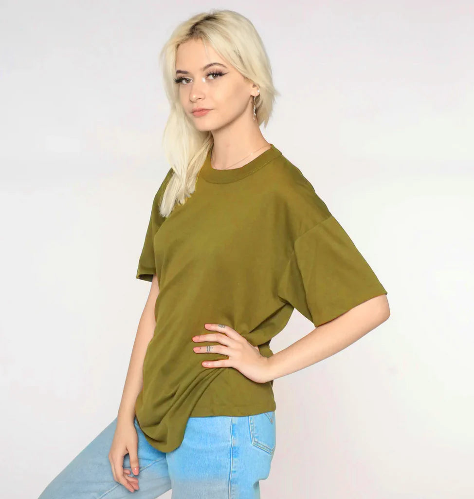 Drop Shoulder T-shirt -  OLIVE