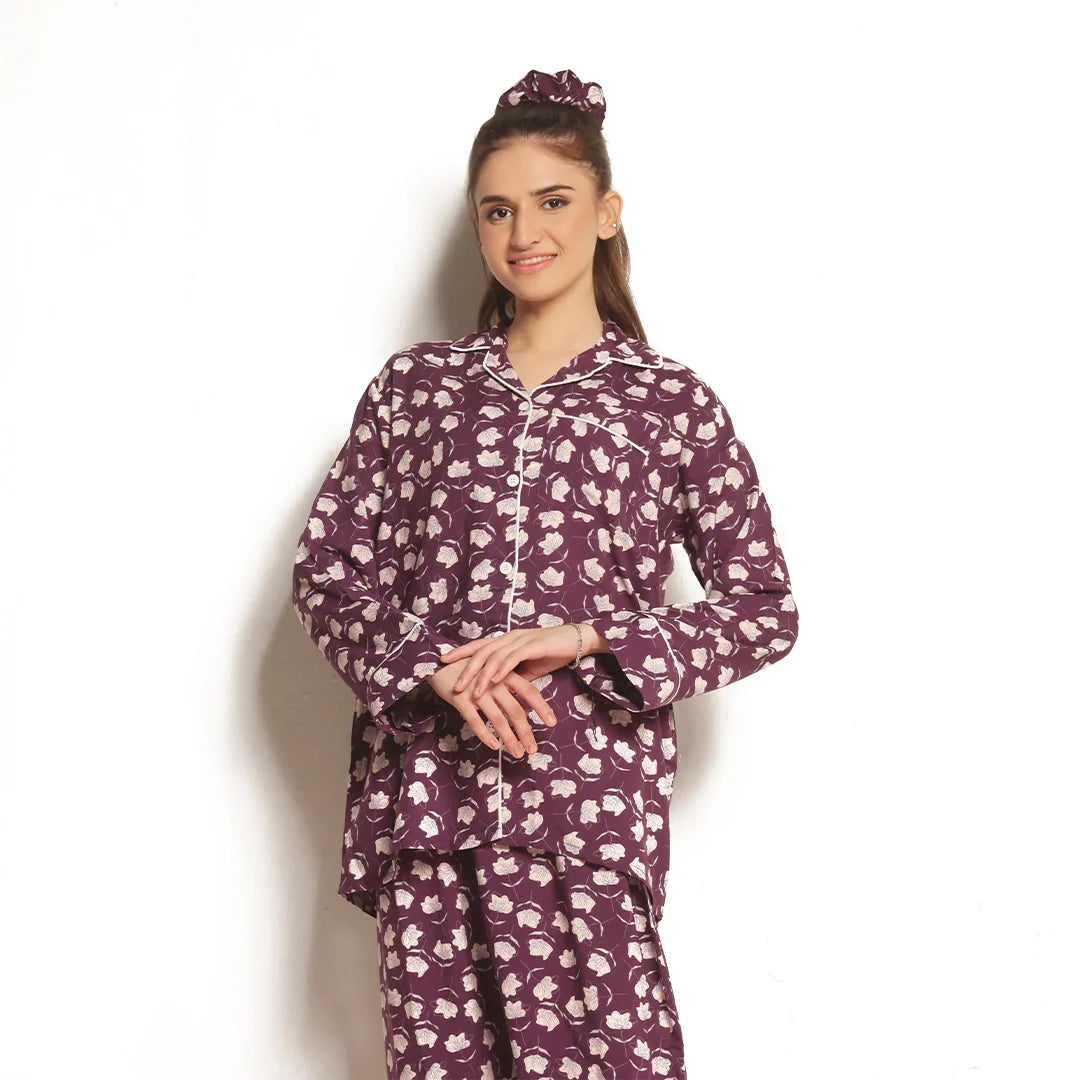 TNW Dusky Petals Linen Pajama Suit