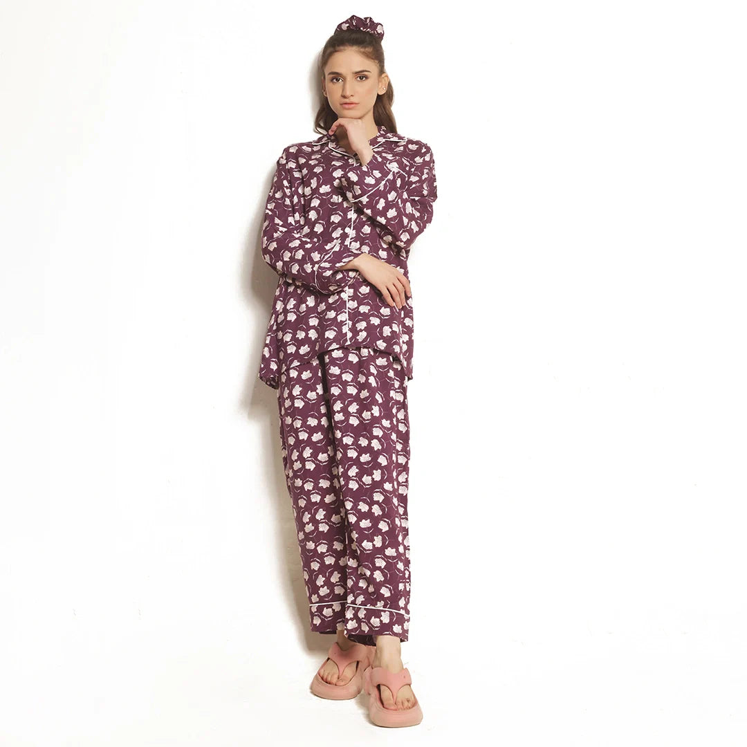 TNW Dusky Petals Linen Pajama Suit