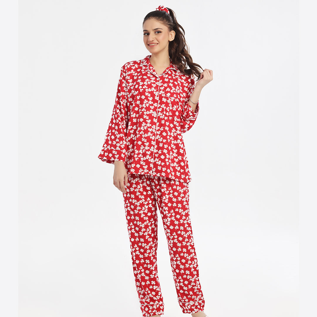 TNW Autumn Red Linen Pajama Suit