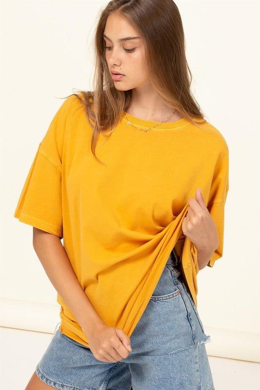 Drop Shoulder T-shirt -  MUSTARD