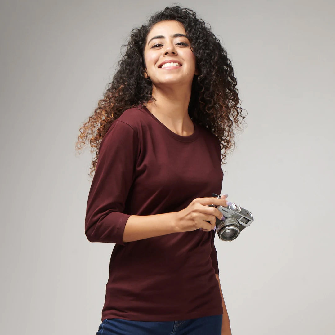 Basic Maroon Full Sleeves T-Shirt