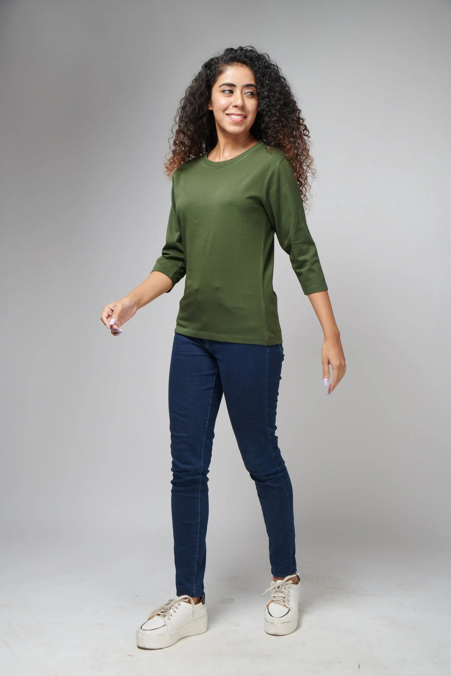 Basic Olive Full Sleeves T-Shirt