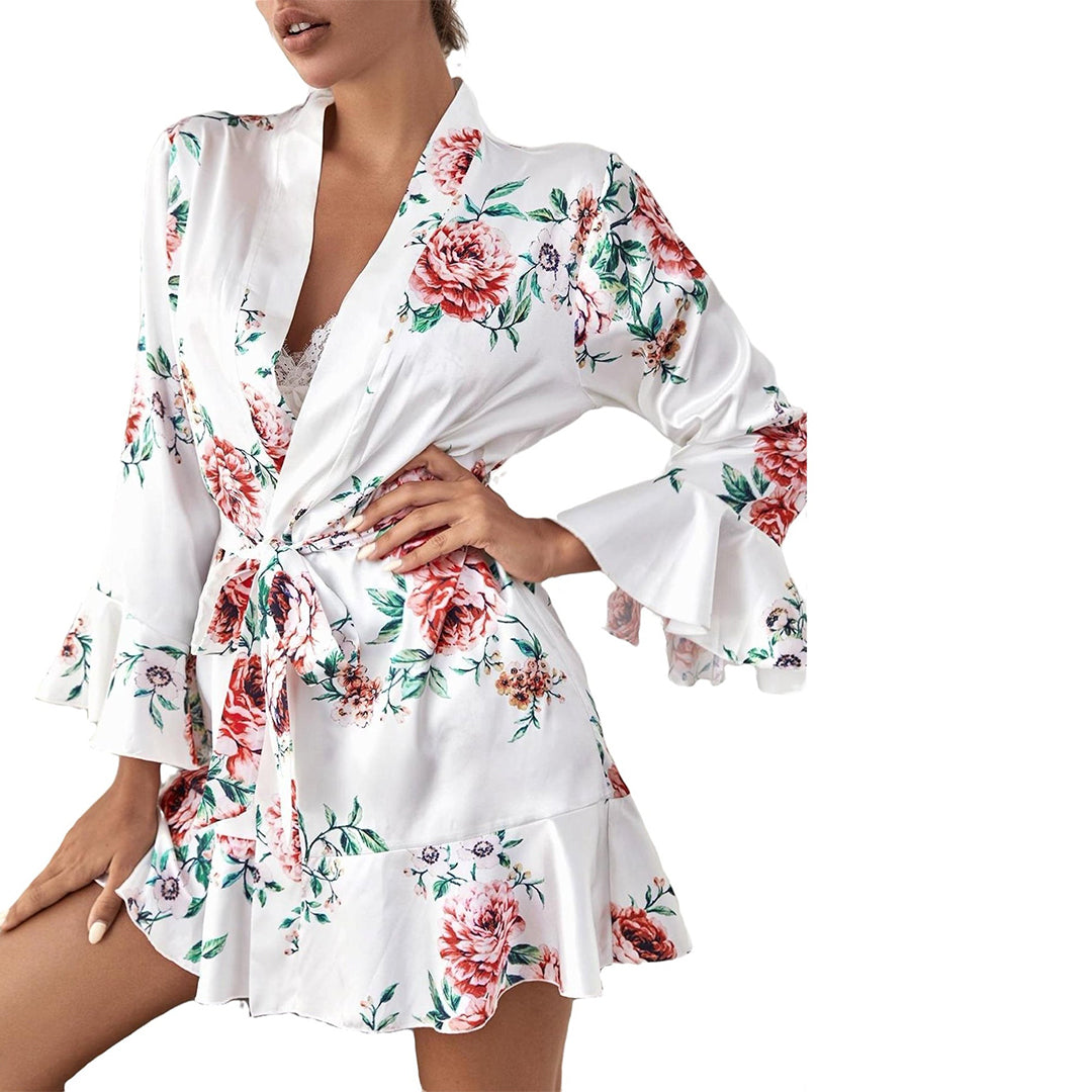 TNW Daisy Floral Silk 3pcs Nightgown set