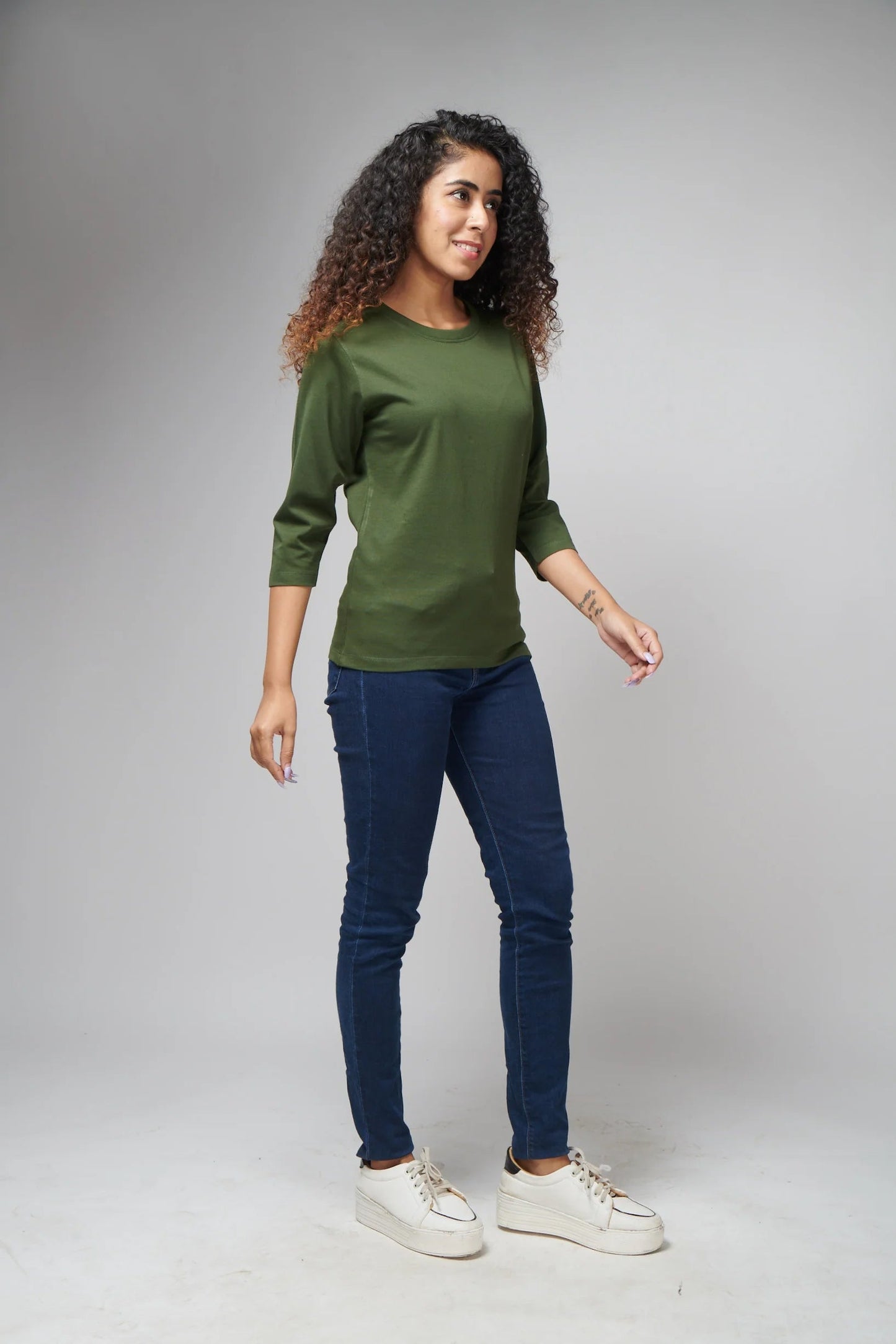 Basic Olive Full Sleeves T-Shirt