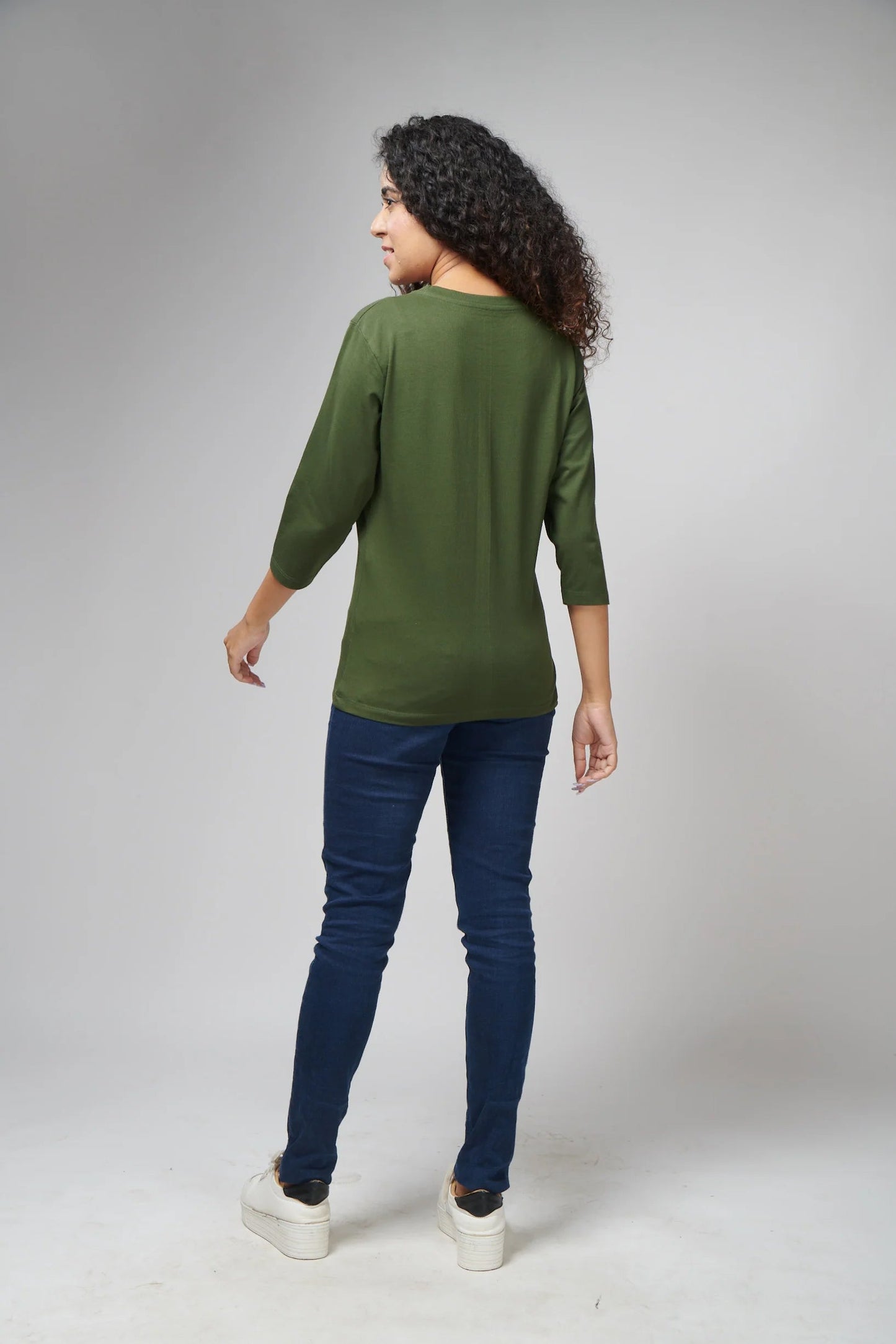 Basic Olive Full Sleeves T-Shirt