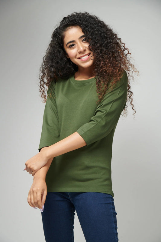 Basic Olive Full Sleeves T-Shirt