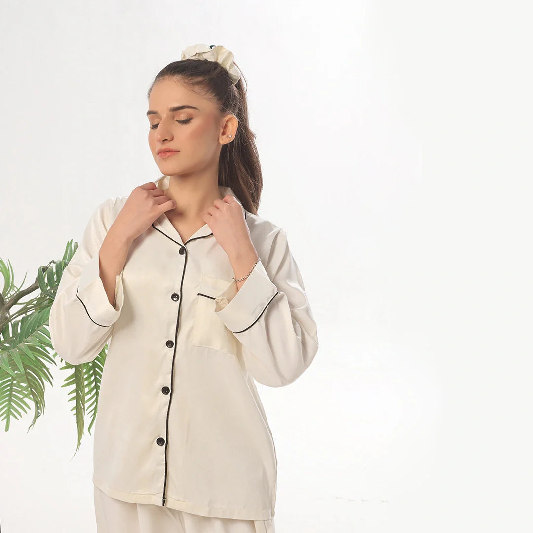 TNW Silk Pajama Suit - Pearl