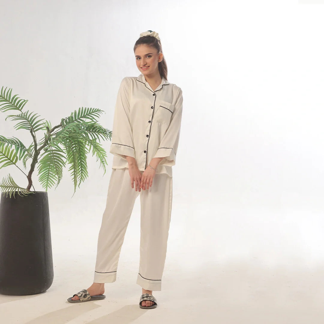 TNW Silk Pajama Suit - Pearl