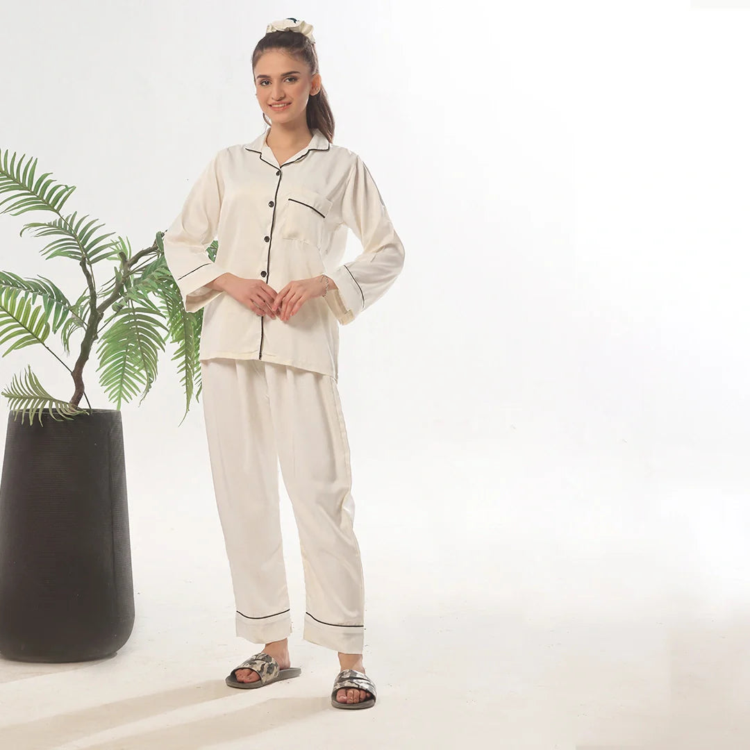 TNW Silk Pajama Suit - Pearl