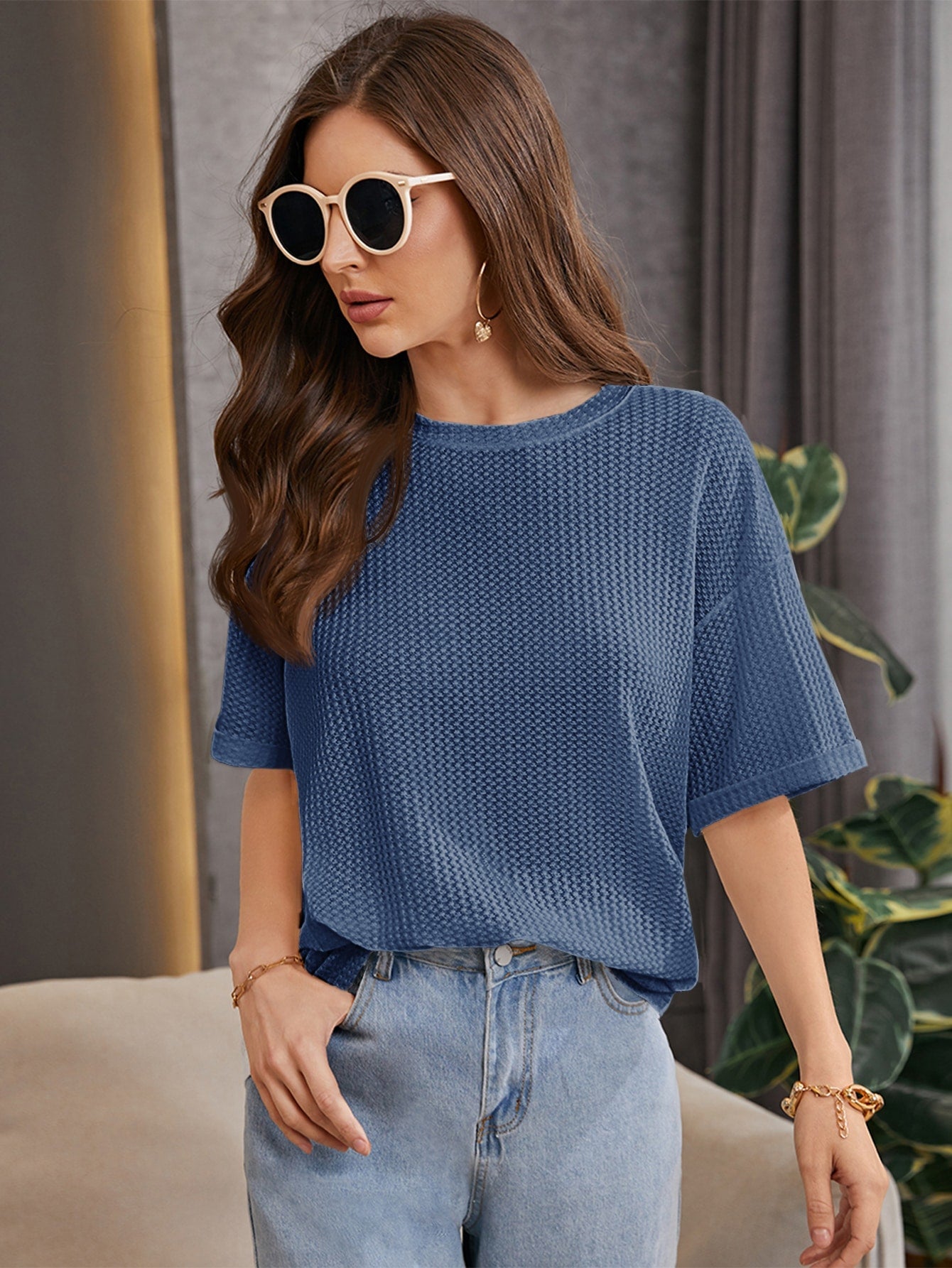 Oversized Waffle Knitted - NavyBlue