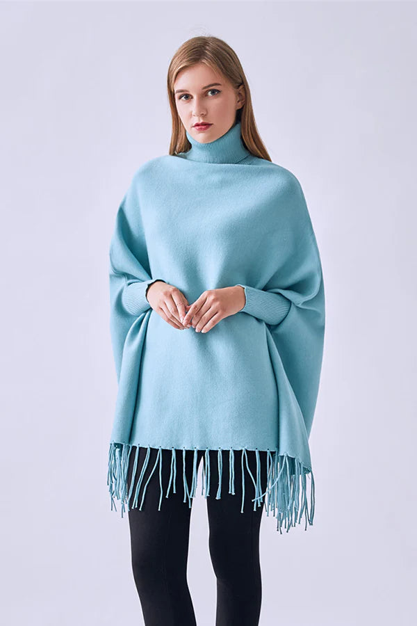 High Neck Cape Shawl - Skyblue