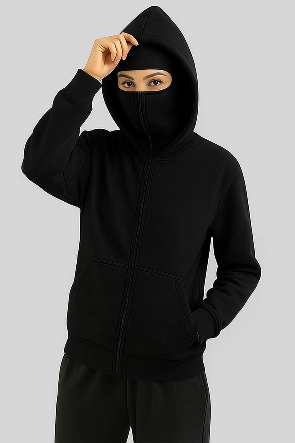 Women's Ninja Zipper Hoodie - Black