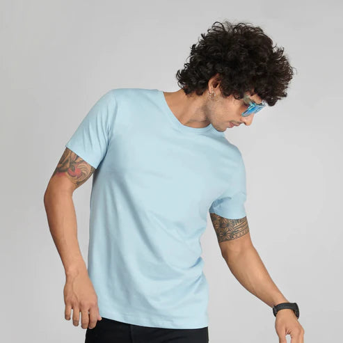 11.11 Sale-Plain Tees For Men - SkyBlue