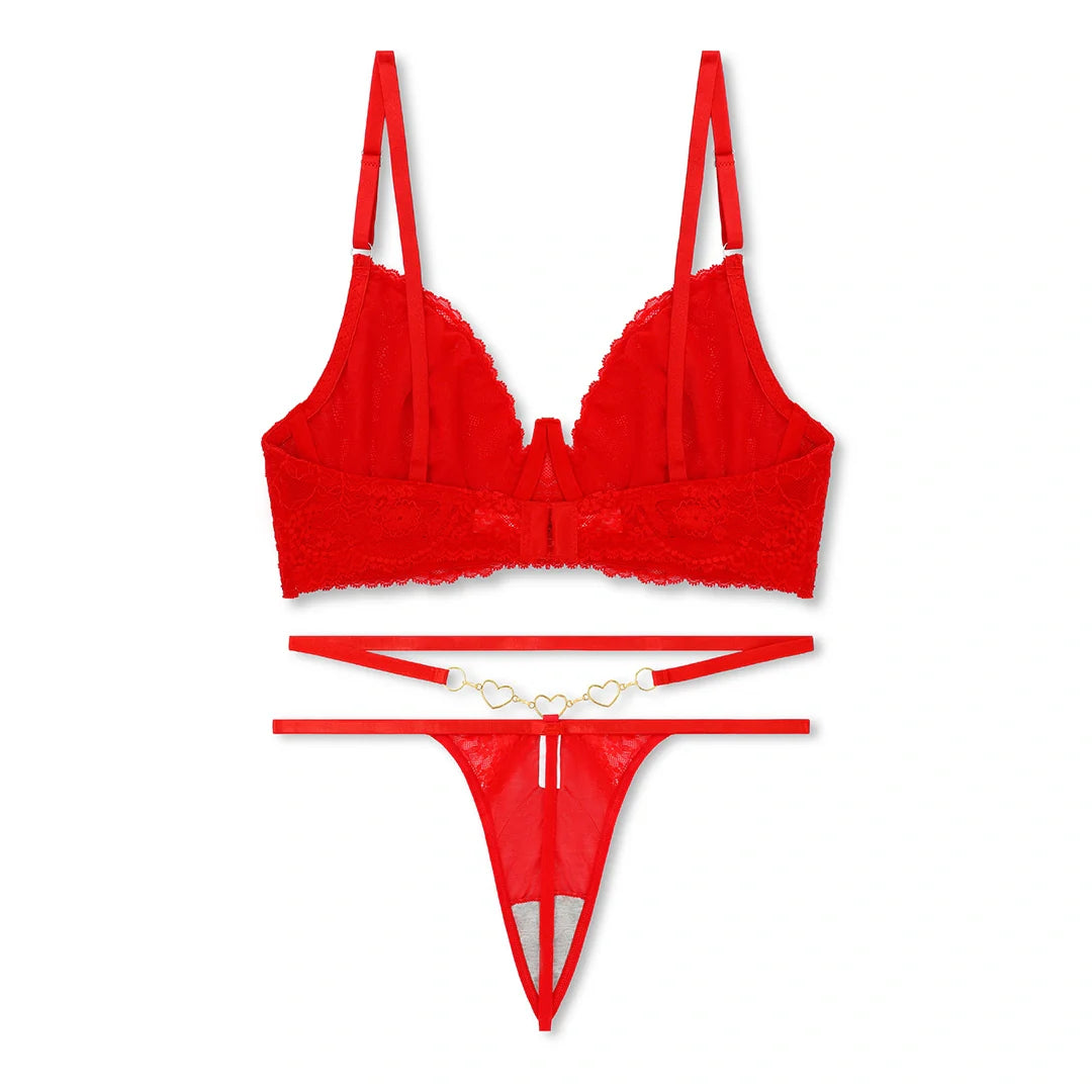 TNW Red Embroidered Non Padded Bra and Panty Set