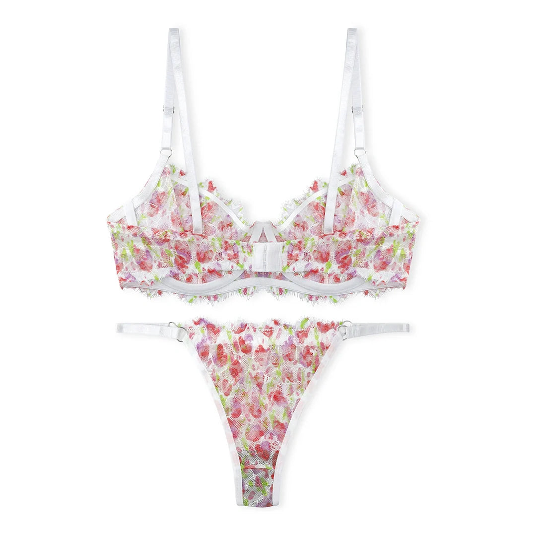 TNW White Floral Non Padded Bra and Panty Set