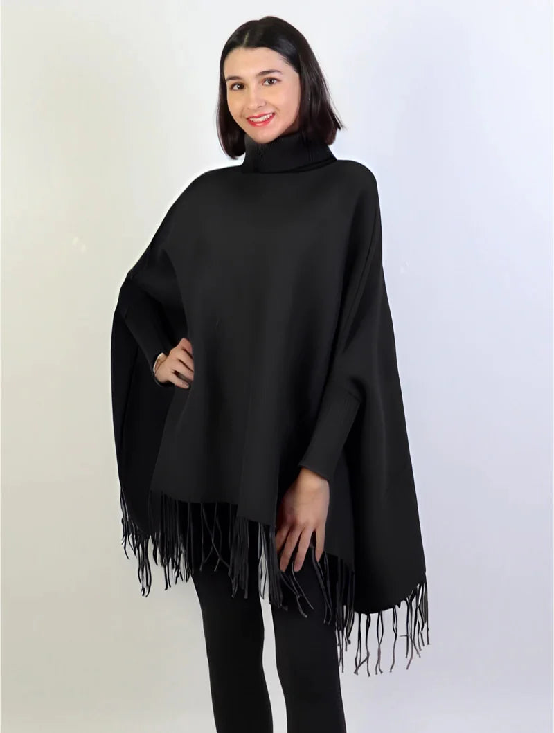 High Neck Cape Shawl - Black