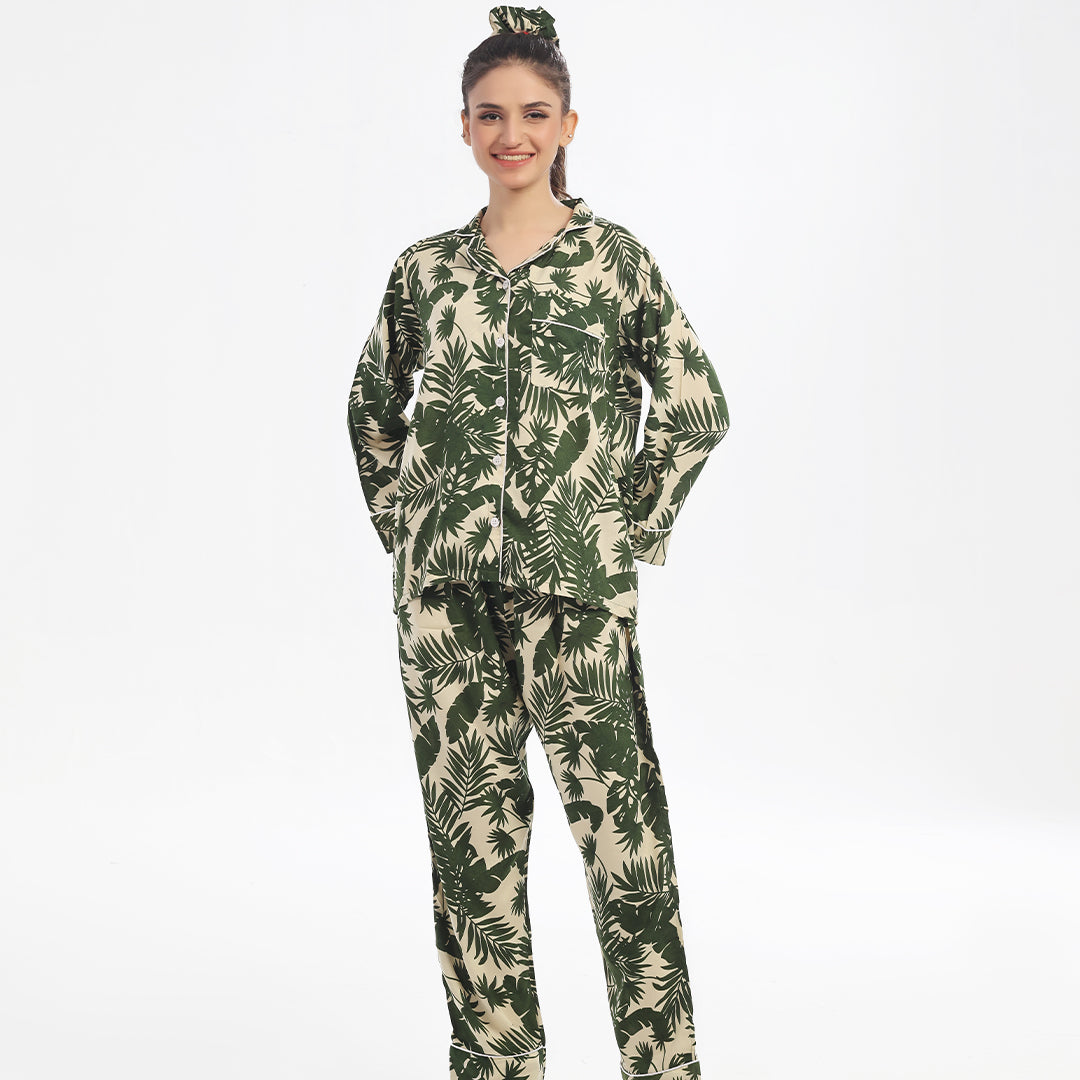 TNW Ivory Forest Linen Pajama Suit