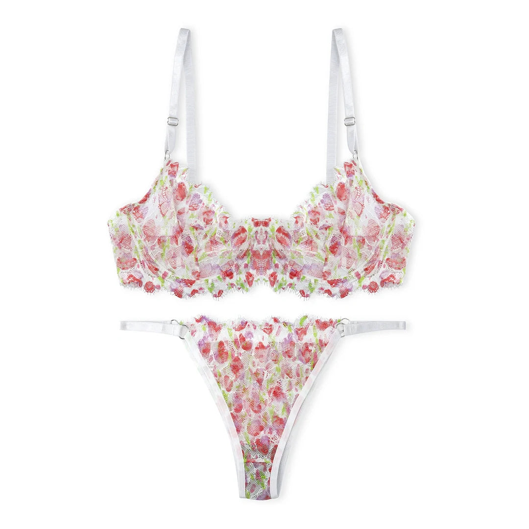 TNW White Floral Non Padded Bra and Panty Set