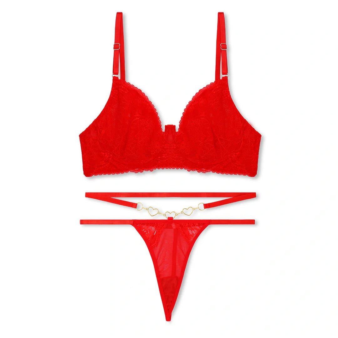 TNW Red Embroidered Non Padded Bra and Panty Set