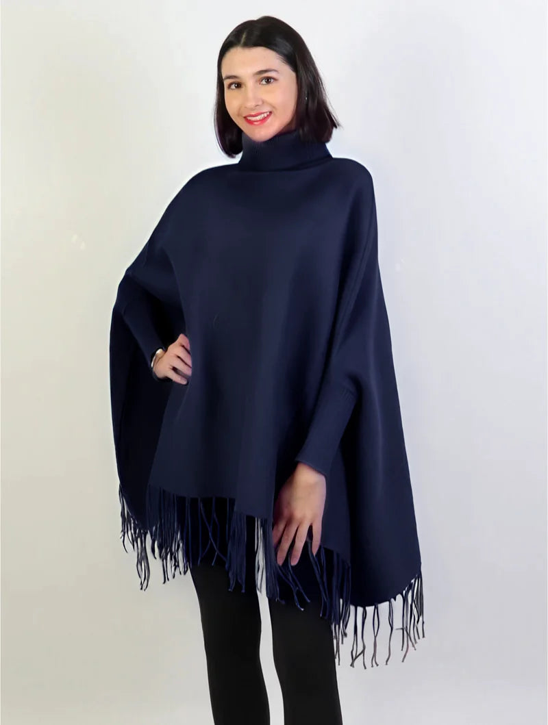 High Neck Cape Shawl - Navy Blue