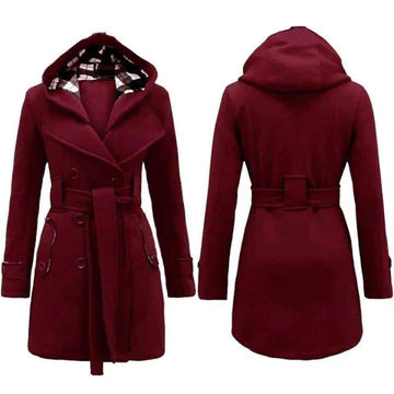 LONG HOODED COAT - Maroon