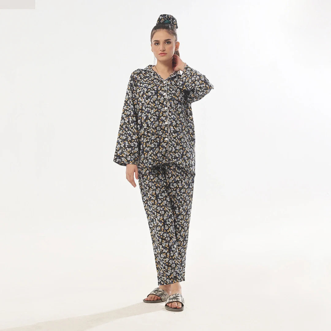 TNW Dark Petals Linen Pajama Suit