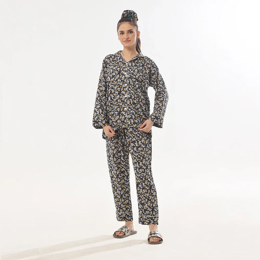 TNW Dark Petals Linen Pajama Suit