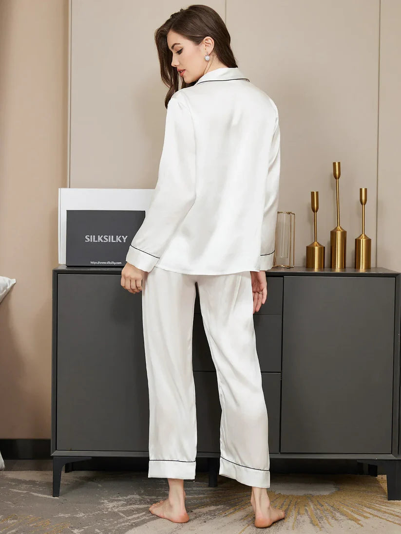 Plain Silk Night Suit - White