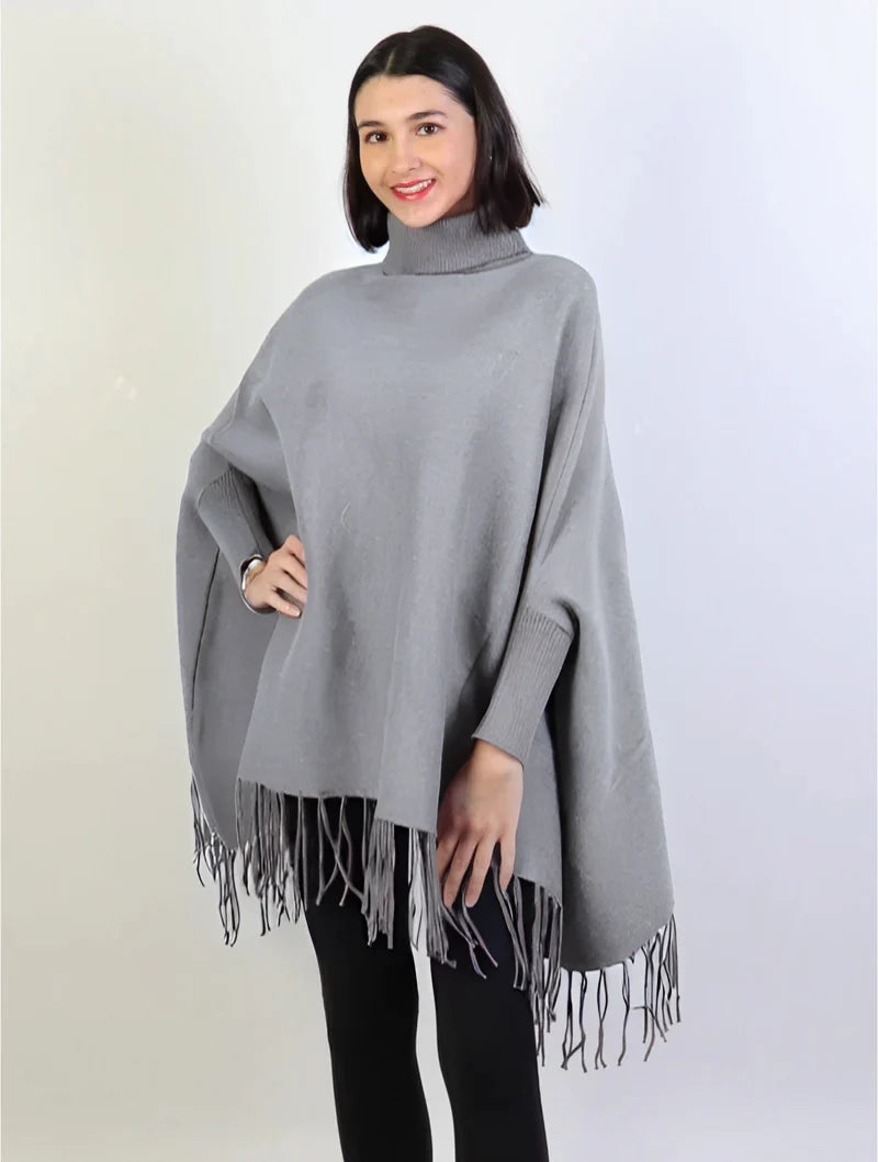 High Neck Cape Shawl - Grey