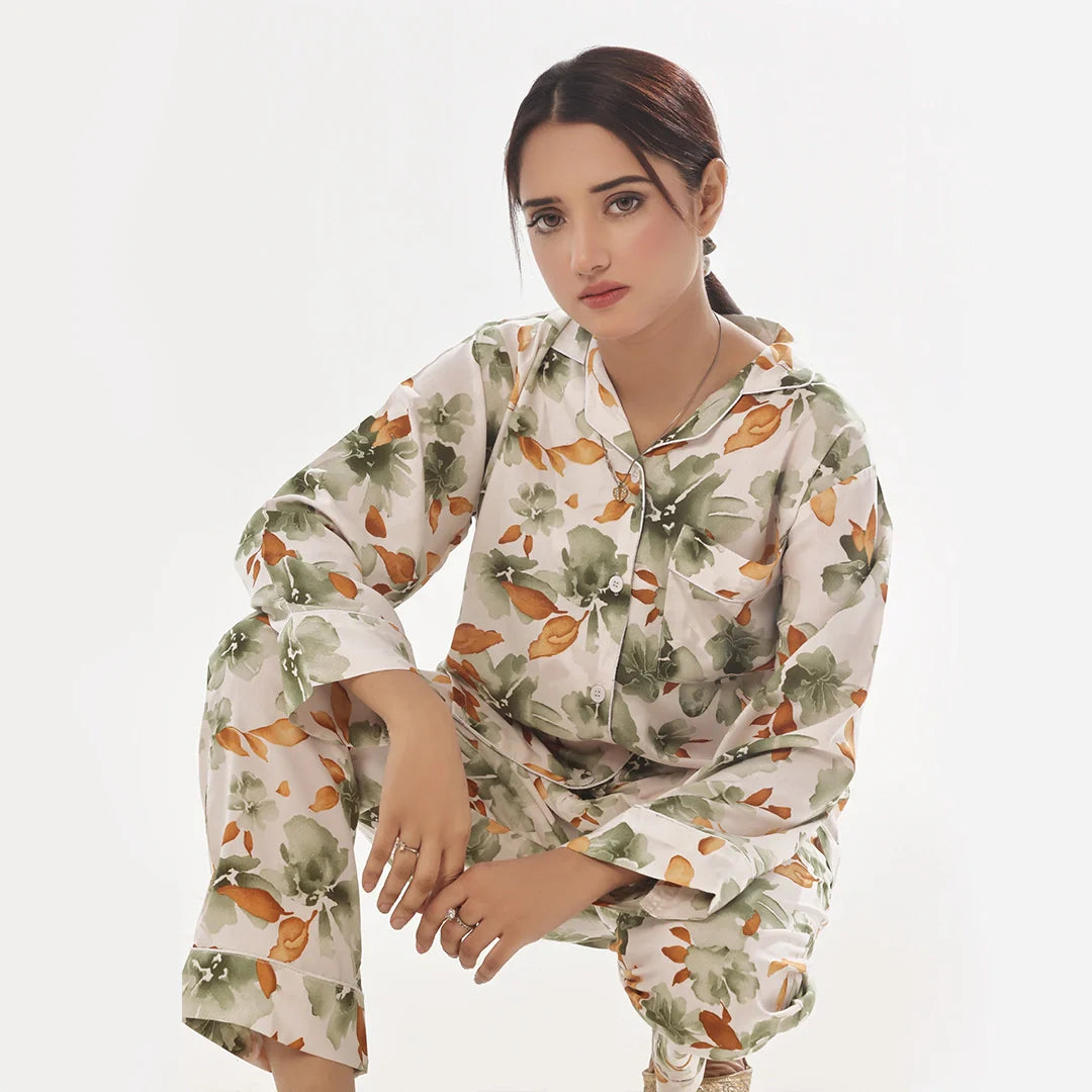 TNW Abstract Floral Linen Pajama Suit