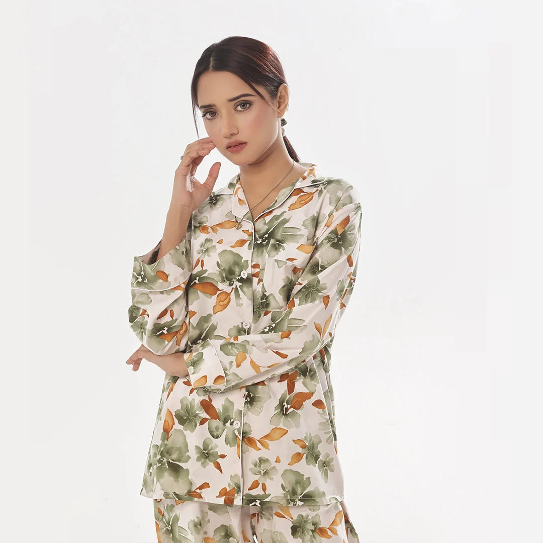 TNW Abstract Floral Linen Pajama Suit