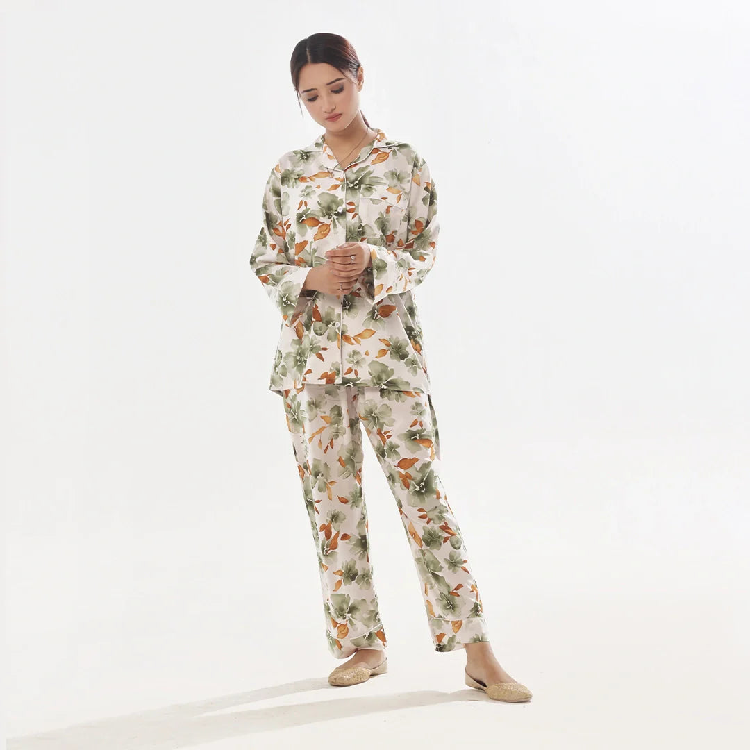 TNW Abstract Floral Linen Pajama Suit