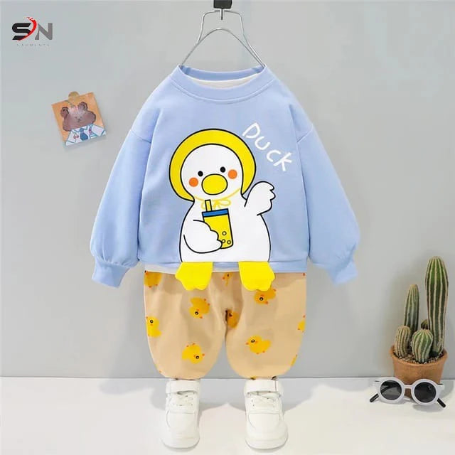 Sky blue duck Print Sweatshirt With Trouser For Kids