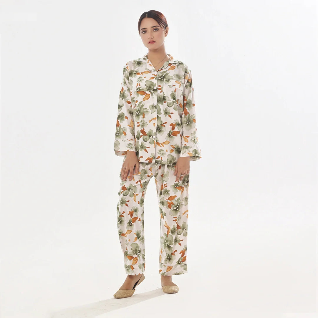 TNW Abstract Floral Linen Pajama Suit