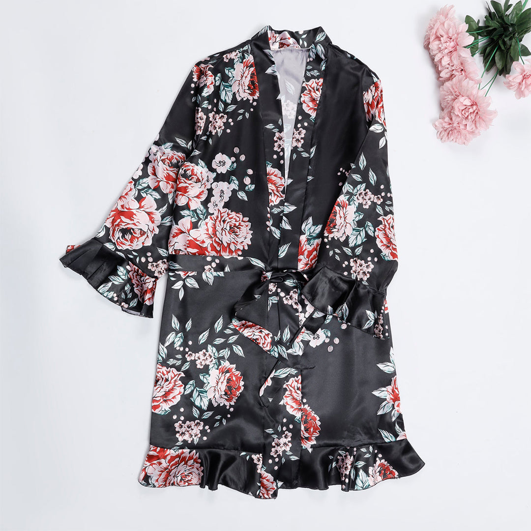 TNW Daisy Floral Silk 3pcs Nightgown set