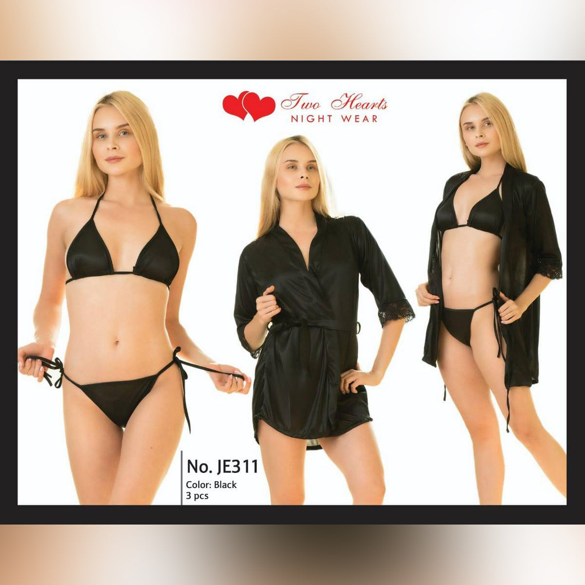 Softy Wear Allure - Silk Robe with Bra and Panty hot black color bra set with silk strap price in pakistan