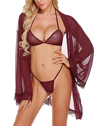 Softy Wear Mesh Nightgown set maroon color sexy night gown with hot br set price in pakistan