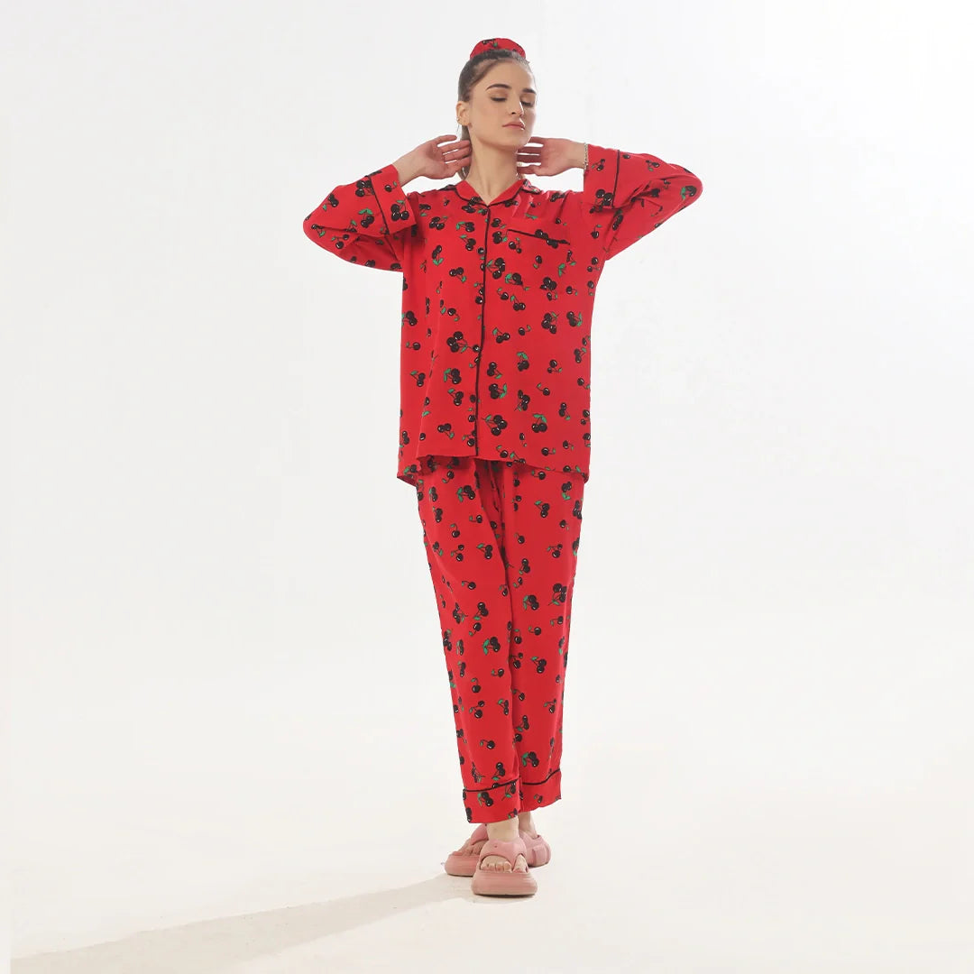 TNW Cherry Linen Pajama Suit