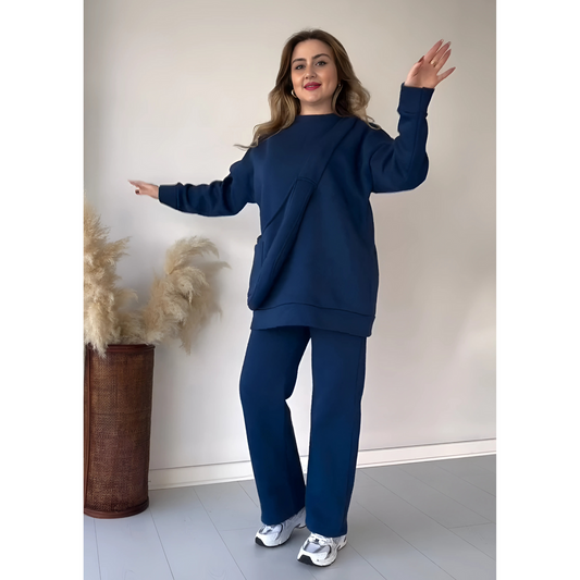 Drop Shoulder Tracksuit Suit With Bag- Blue