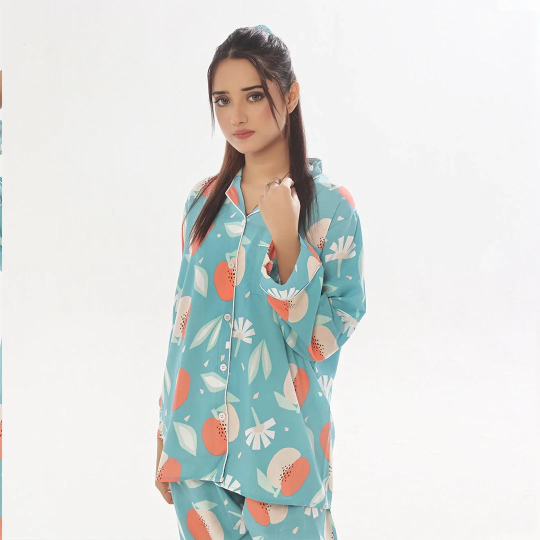 TNW Hawaiian Blue Linen Pajama Suit